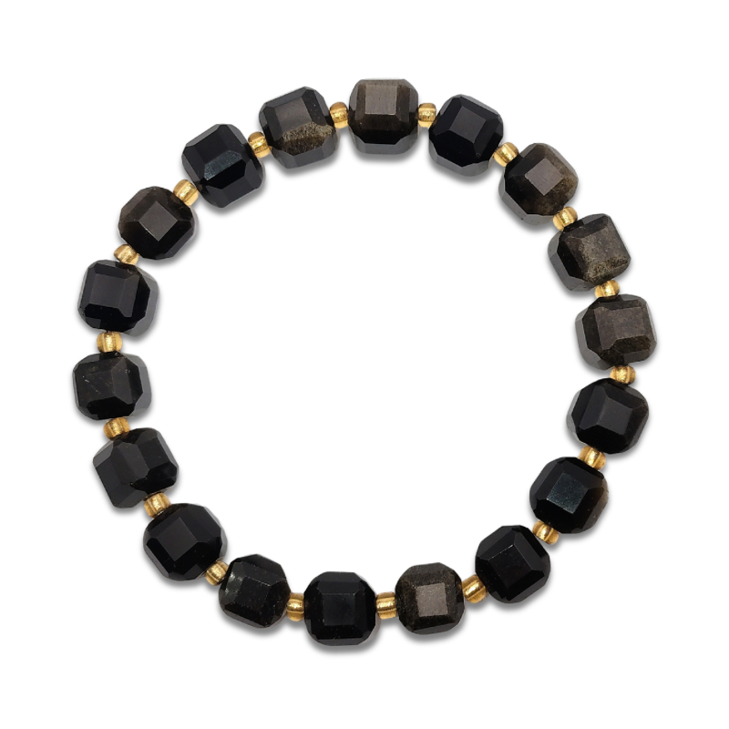 Gold Sheen Obsidian Cube Bracelet